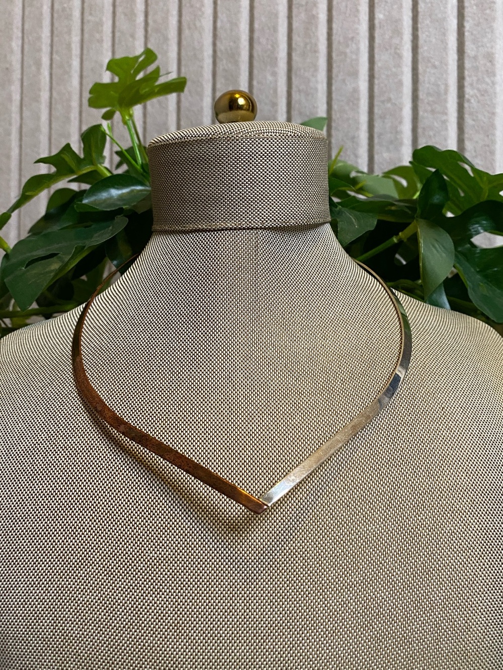 Modernist Sterling Silver Copper V shape Collar Necklace Thai 925 Minimalist FAS